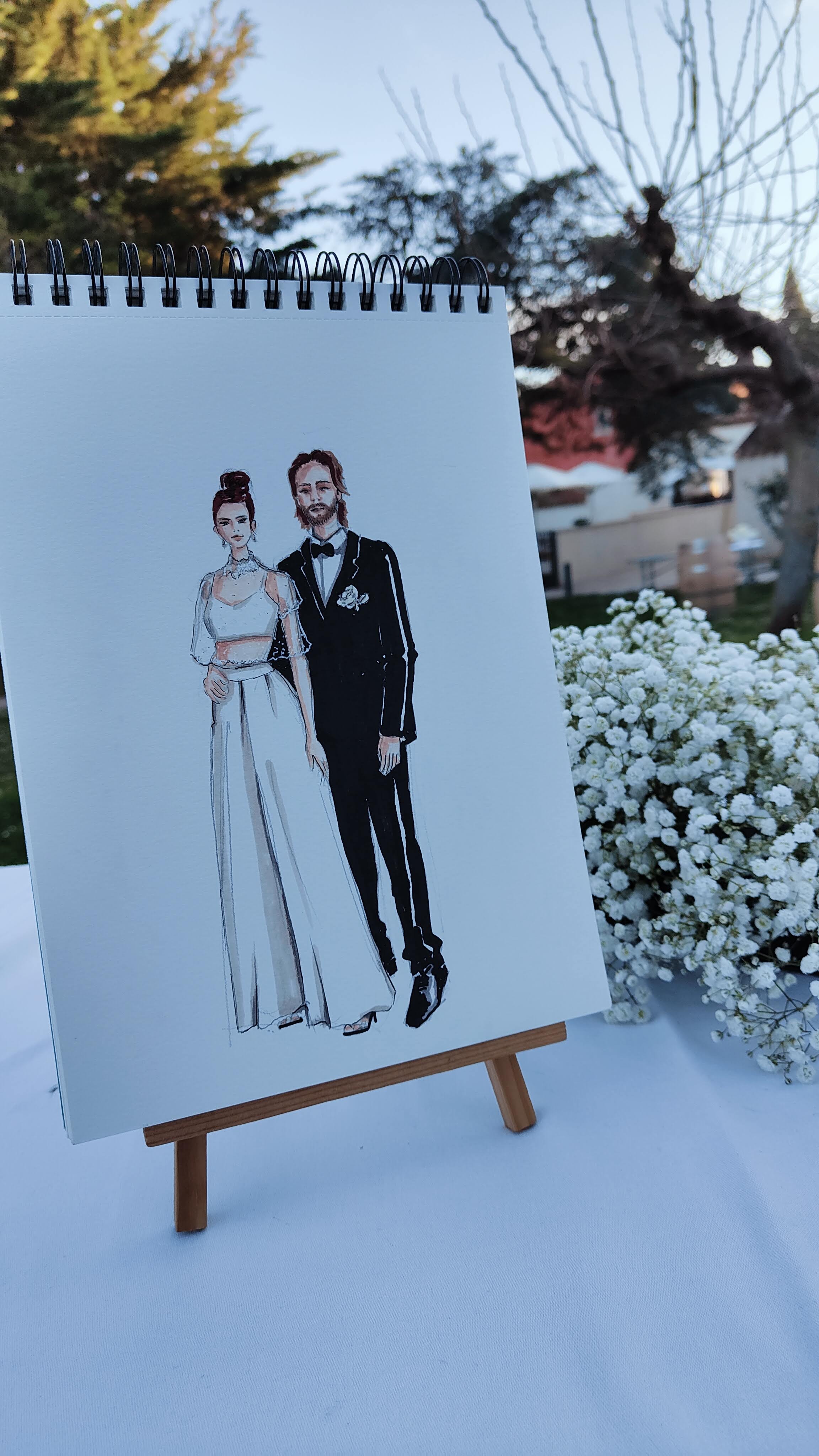 wedding portrait bride and groom sketch live illustration